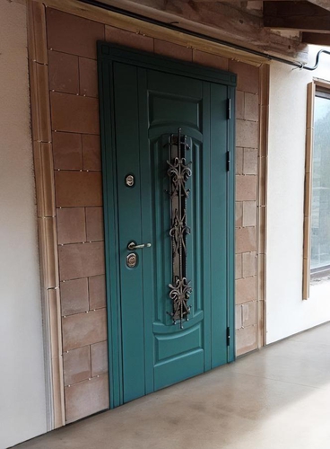 Зеленая дверь с ковкой