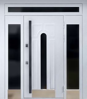 Входная остекленная группа с терморазрывом, отбойниками и длинной ручкой (белые панели МДФ RAL)