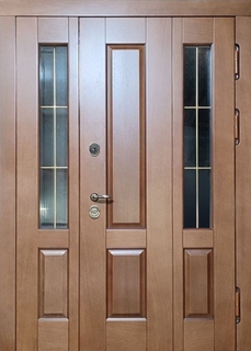 Стальная остекленная термодверь с боковой вставкой (филенчатые плиты МДФ шпон) Стальная остекленная термодверь с боковой вставкой (филенчатые плиты МДФ шпон)