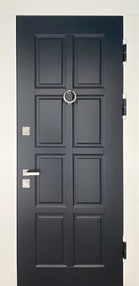 Металлическая термодверь с кнокером (темная панель МДФ RAL с белыми наличниками) Металлическая термодверь с кнокером (темная панель МДФ RAL с белыми наличниками)