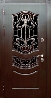 Металлическая остекленная термодверь с кованой решеткой и стеклами (отделка панелями МДФ) Металлическая остекленная термодверь с кованой решеткой и стеклами (отделка панелями МДФ)