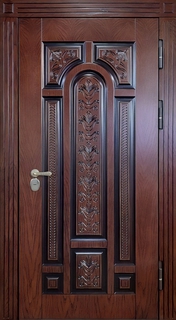 Металлическая уличная термодверь с панелями МДФ шпон с патиной Металлическая уличная термодверь с панелями МДФ шпон с патиной