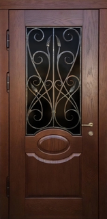 Утепленная термодверь с решеткой и стеклопакетом (отделка МДФ со шпоном)