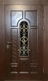 Утепленная термодверь с ковкой и стеклопакетом (фрезерованные плиты МДФ) Утепленная термодверь с ковкой и стеклопакетом (фрезерованные плиты МДФ)